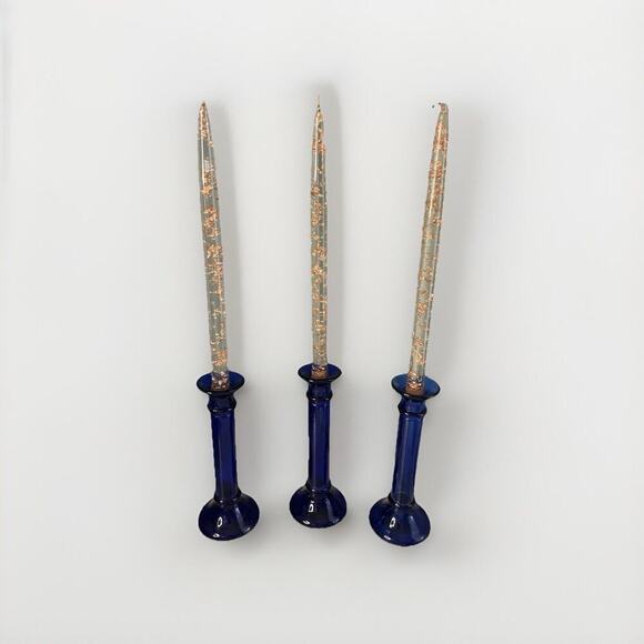 3 Vintage Pier 1 Imports Cobalt Blue Pillar Candle Holder or Vase Recycled Glass - Picture 4 of 13